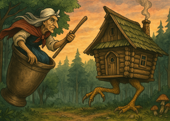 Baba Yaga Flying in a Mortar